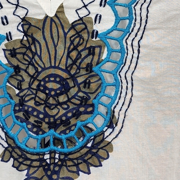 Talbots Women's  Botanical Foulard Embroidered Popover Top - LP - Picture 6 of 7